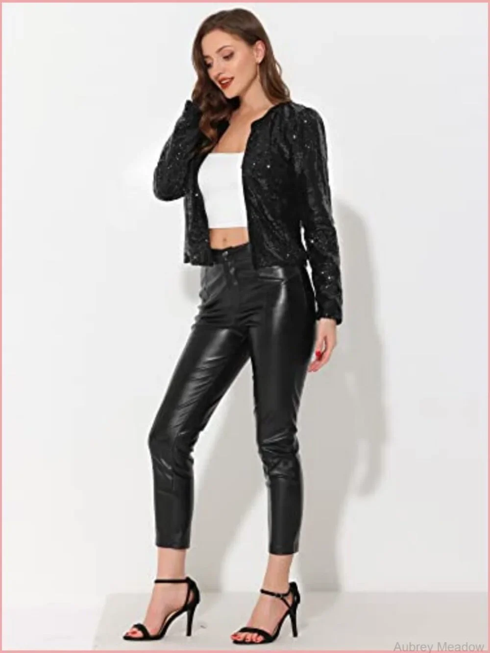 Crop Sequin Jacket Open Front Long Sleeve Sparkly Blazer Halloween Party